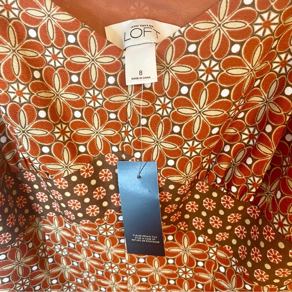 LOFT Rust BOHO Patterned Midi Dress Size 8 (NWT) - Picture 5 of 11